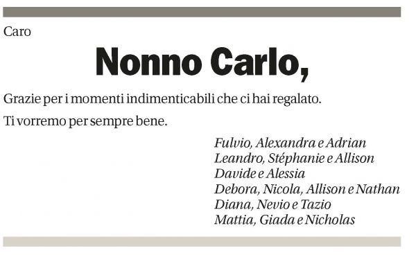 Annuncio funebre Nonno Carlo Cattori