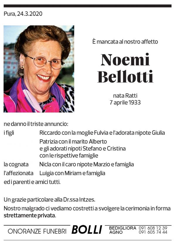 Annuncio funebre Noemi Bellotti