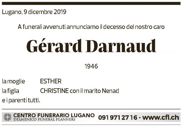 Annuncio funebre Gérard Darnaud