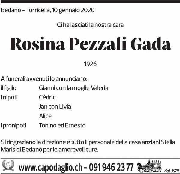 Annuncio funebre Rosina Pezzali Gada