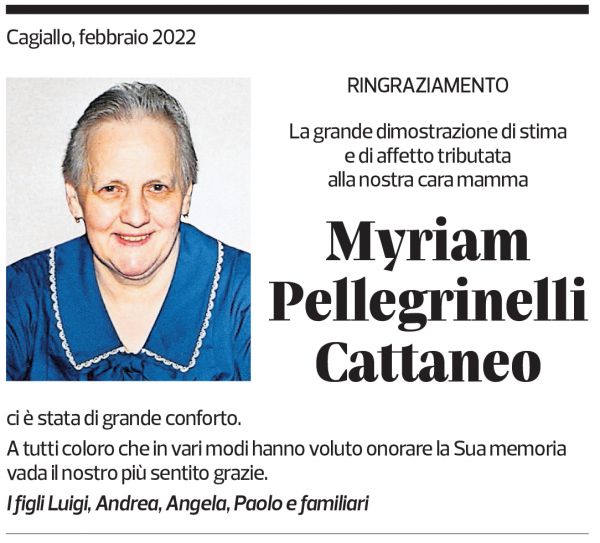 Annuncio funebre Myriam Pellegrinelli Cattaneo