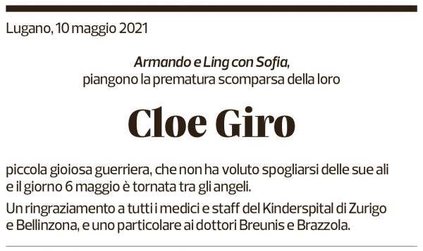 Annuncio funebre Cloe Giro