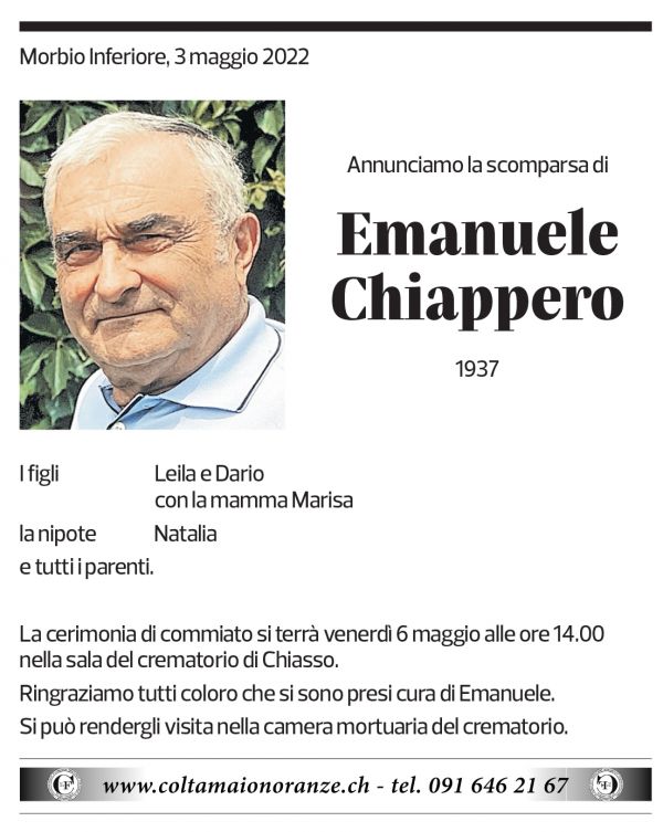 Annuncio funebre Emanuele Chiappero