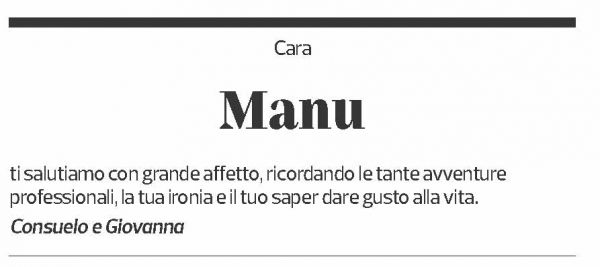 Annuncio funebre Manu 