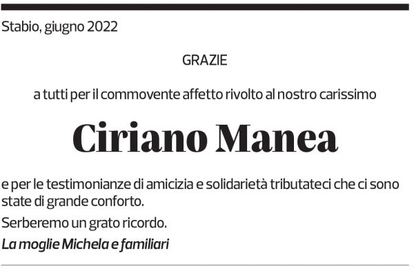 Annuncio funebre Ciriano Manea