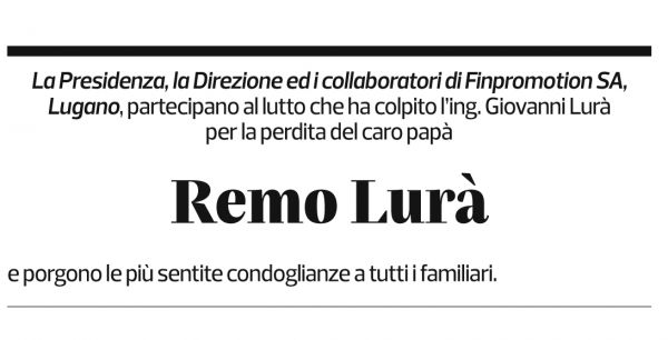 Annuncio funebre Remo Lurà