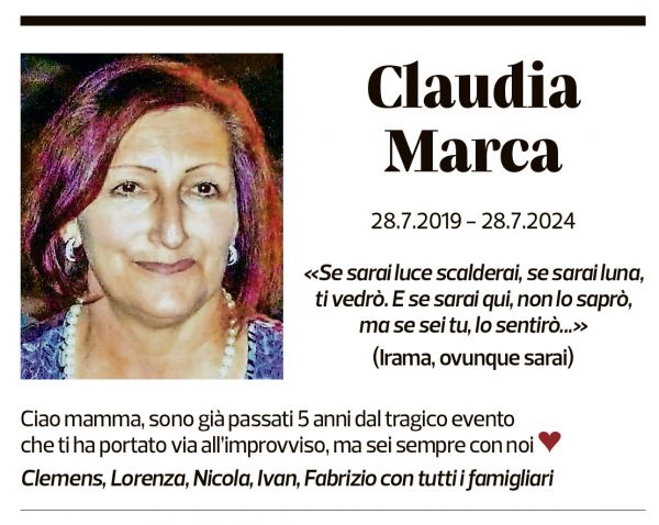 Annuncio funebre Claudia Marca