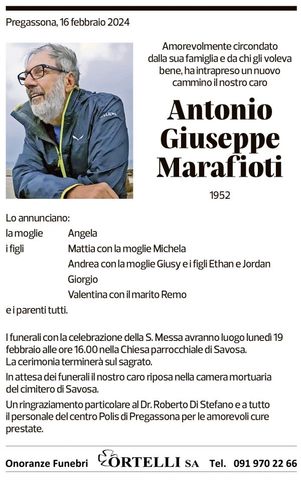 Annuncio funebre Antonio Giuseppe Marafioti