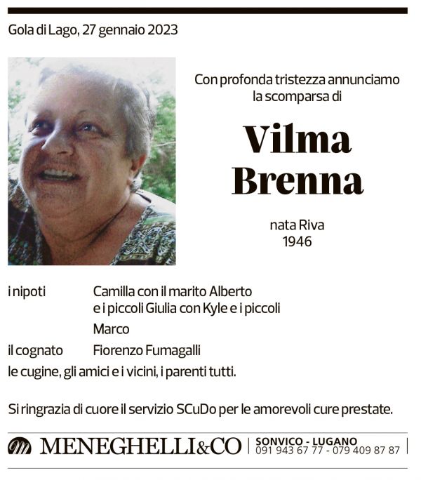 Annuncio funebre Vilma Brenna