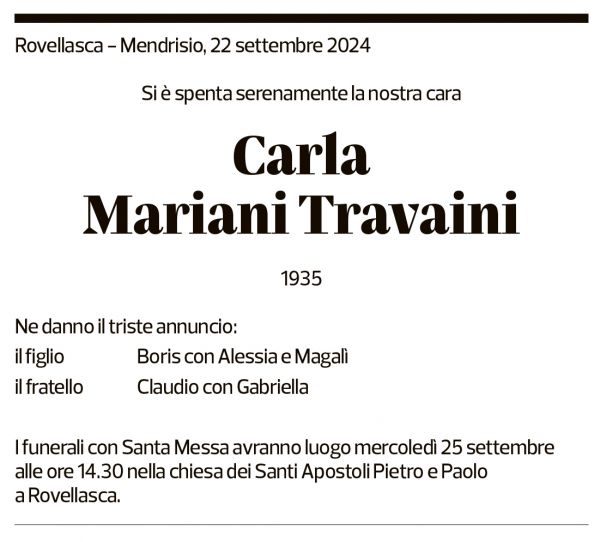 Annuncio funebre Carla Mariani Travaini