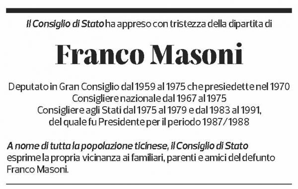 Annuncio funebre Franco Masoni