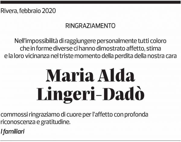 Annuncio funebre Maria Alda Lingeri-dadò