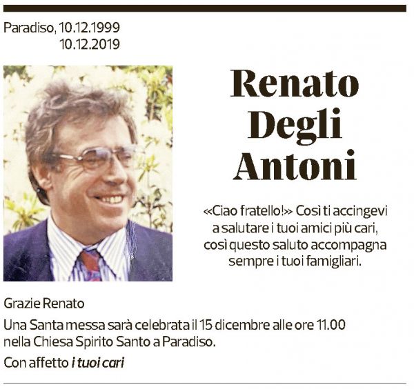 Annuncio funebre Renato Degli Antoni