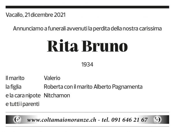 Annuncio funebre Rita Bruno