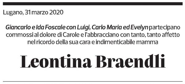 Annuncio funebre Leontida Braendli