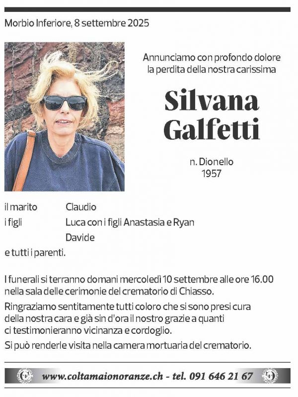 Annuncio funebre Silvana Galfetti