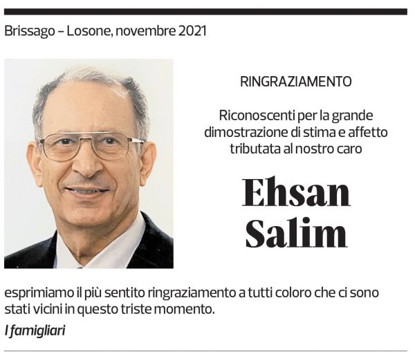 Annuncio funebre Ehsan Salim