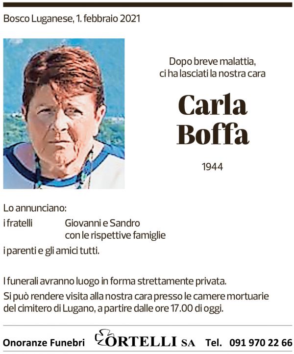 Annuncio funebre Carla Boffa