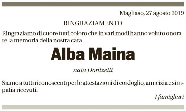 Annuncio funebre Alba Maina