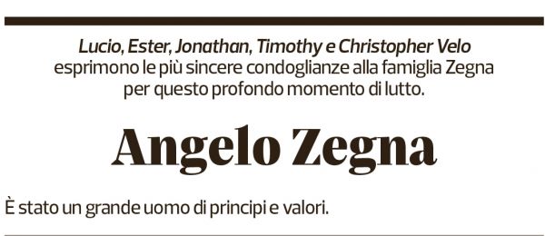 Annuncio funebre Angelo Zegna