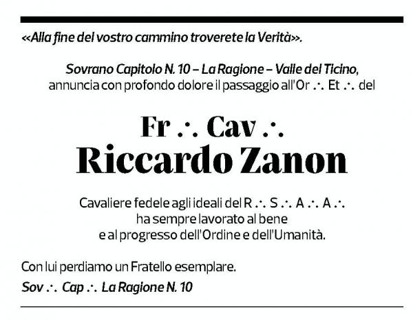 Annuncio funebre Riccardo Zanon