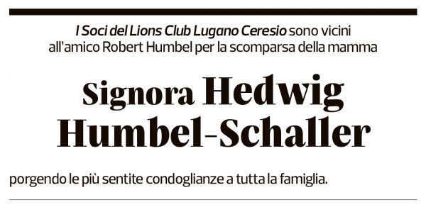 Annuncio funebre Hedwig Humbel-schaller