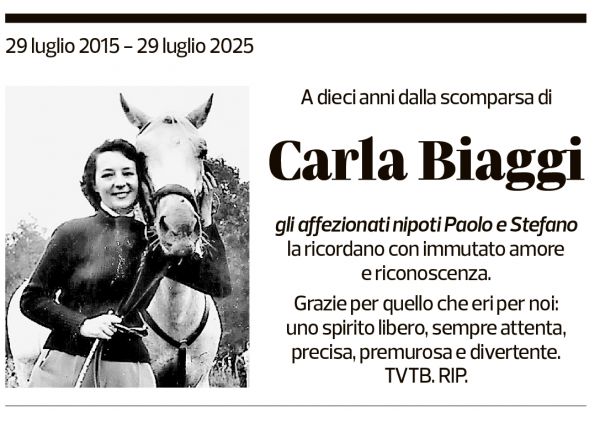 Annuncio funebre Carla Biaggi