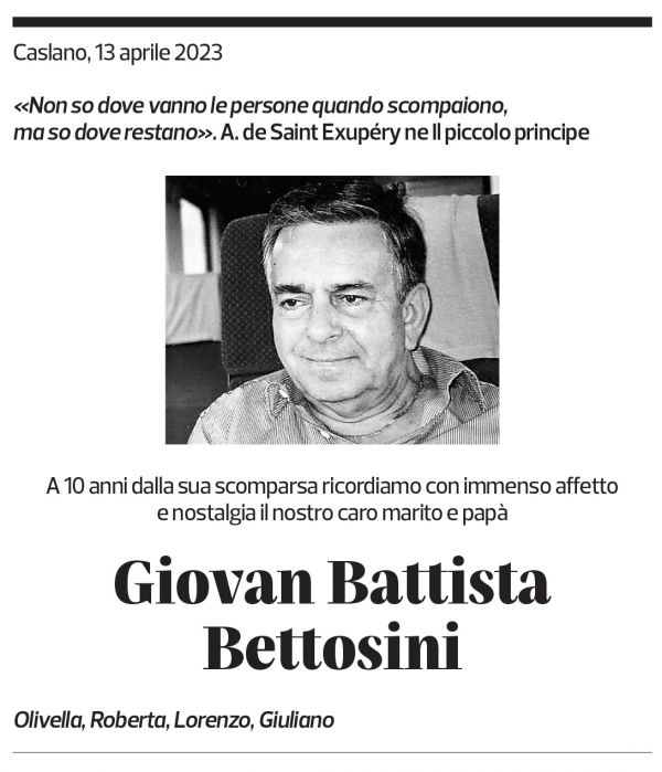 Annuncio funebre Giovan Battista Bettosini