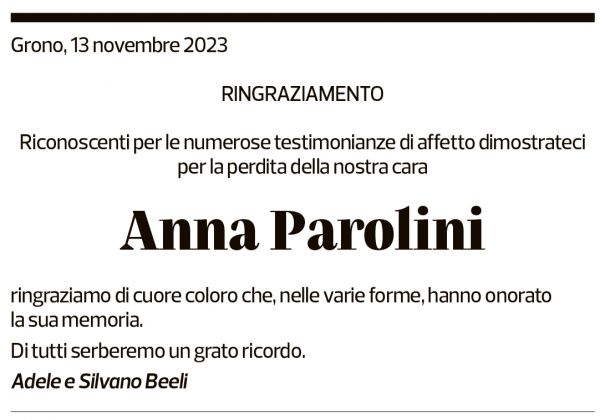 Annuncio funebre Anna Parolini