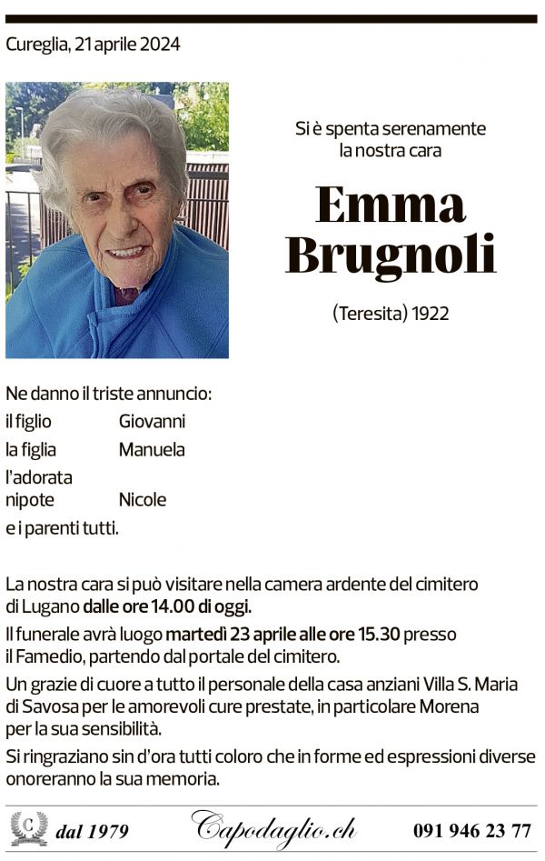 Annuncio funebre Emma Brugnoli