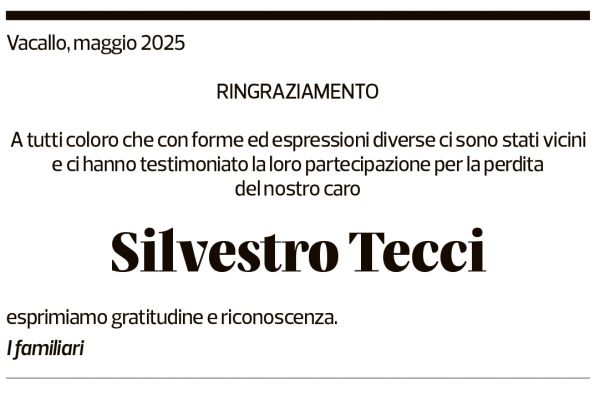 Annuncio funebre Silvestro Tecci