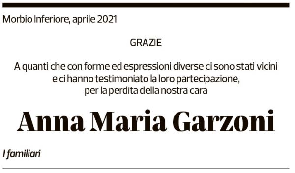 Annuncio funebre Anna Maria Garzoni