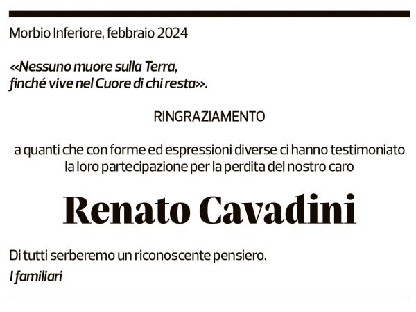 Annuncio funebre Renato Cavadini