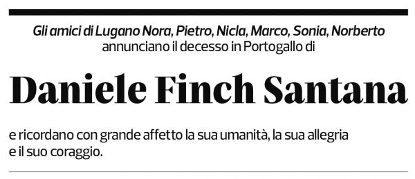 Annuncio funebre Daniele Finch Santana