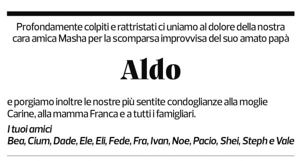 Annuncio funebre Aldo Pezzani