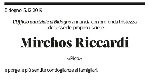 Annuncio funebre Mirchos Riccardi