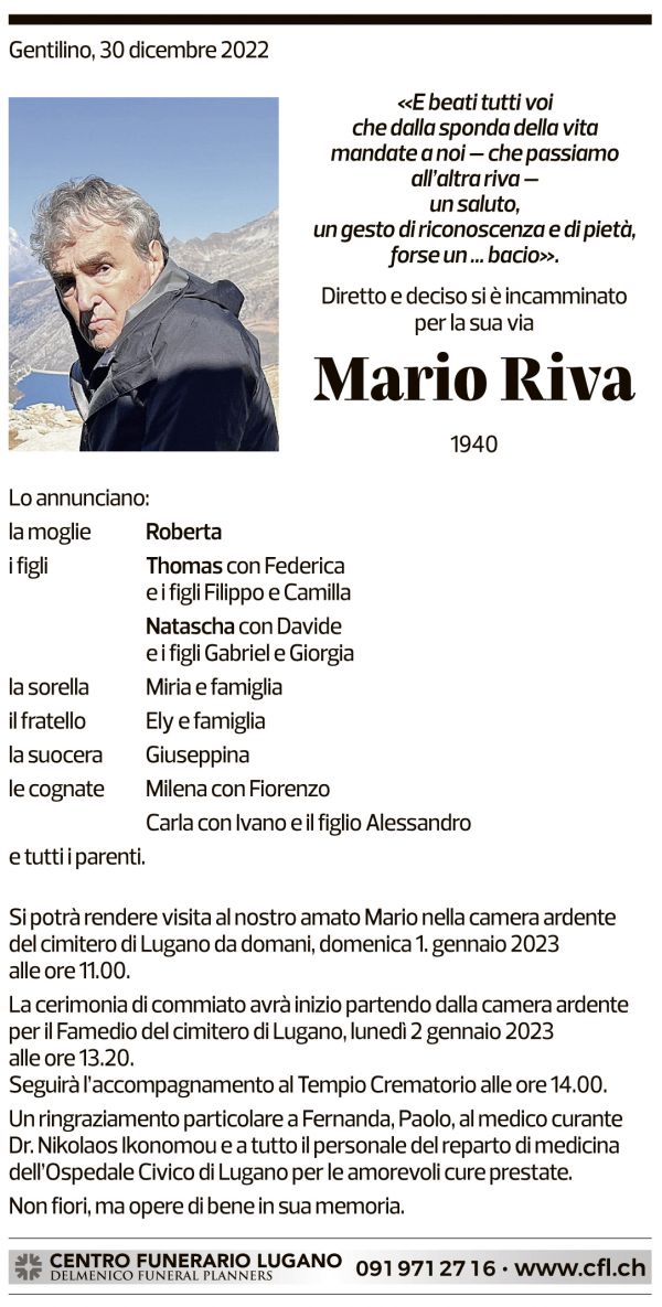 Annuncio funebre Mario Riva