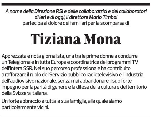 Annuncio funebre Tiziana Mona-magni