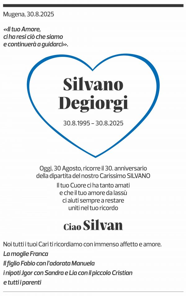 Annuncio funebre Silvano Degiorgi
