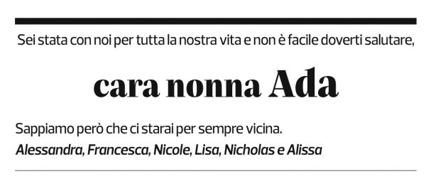 Annuncio funebre Ada Pelloni