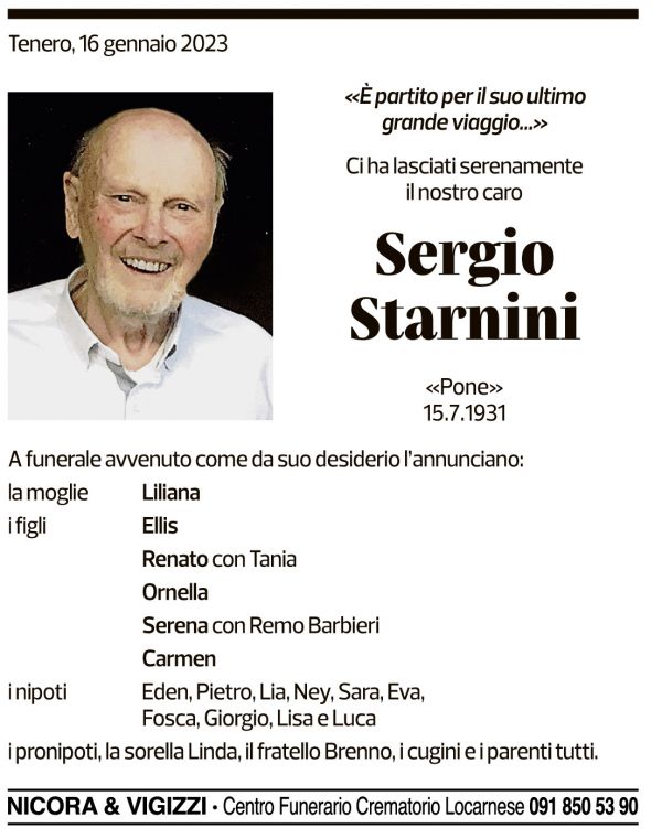 Annuncio funebre Sergio Starnini