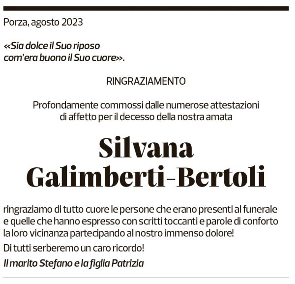 Annuncio funebre Silvana Galimberti-bertoli