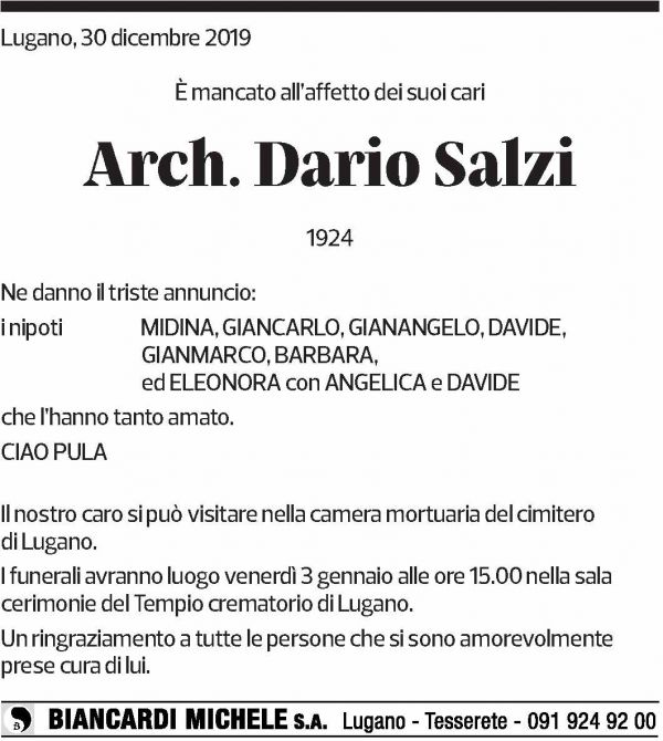 Annuncio funebre Dario Salzi