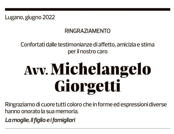 Annuncio funebre Michelangelo Giorgetti