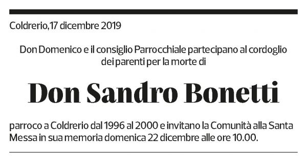 Annuncio funebre Sandro Bonetti