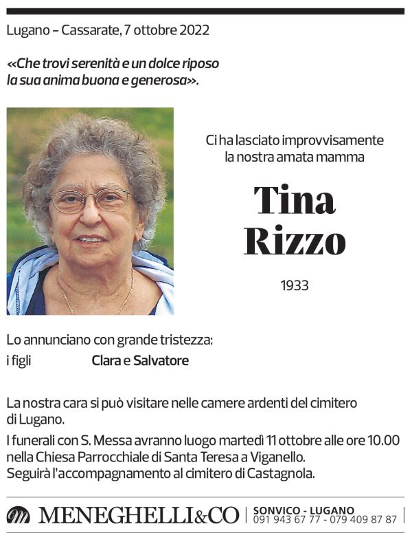 Annuncio funebre Tina Rizzo