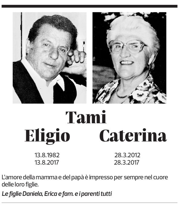 Annuncio funebre Eligio Caterina Tami