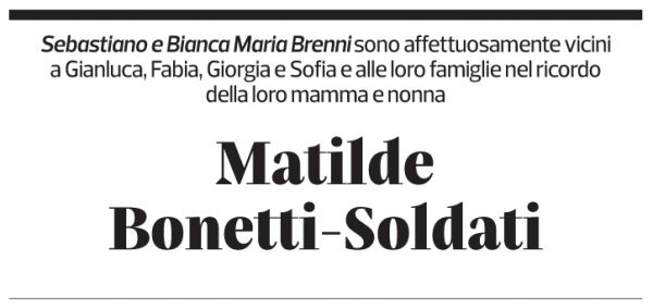 Annuncio funebre Matilde Bonetti Soldati