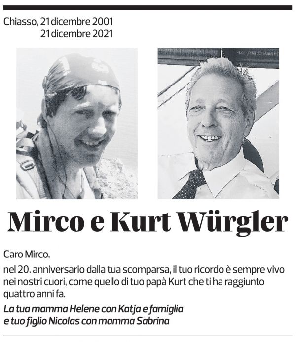 Annuncio funebre Mirco E Kurt Würgler