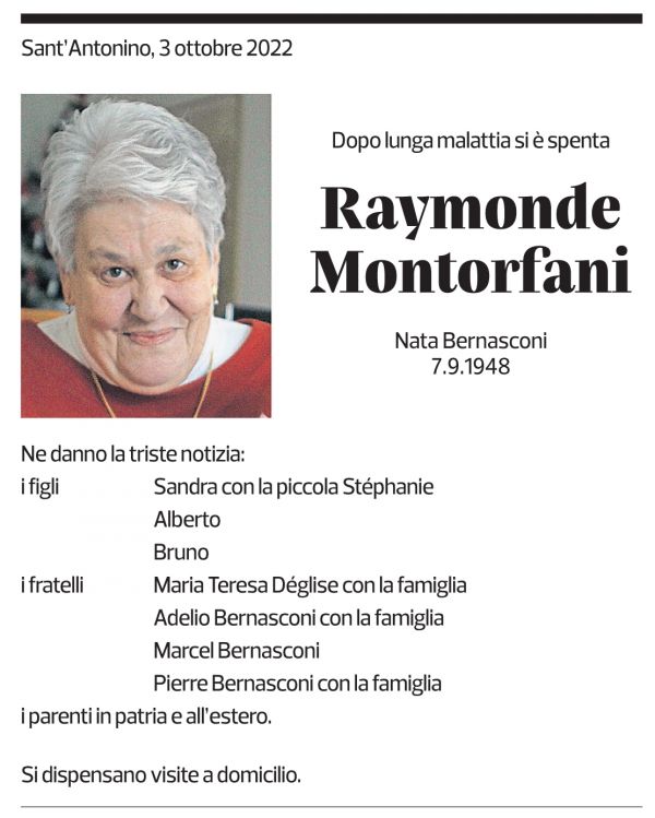 Annuncio funebre Raymonde Montorfani